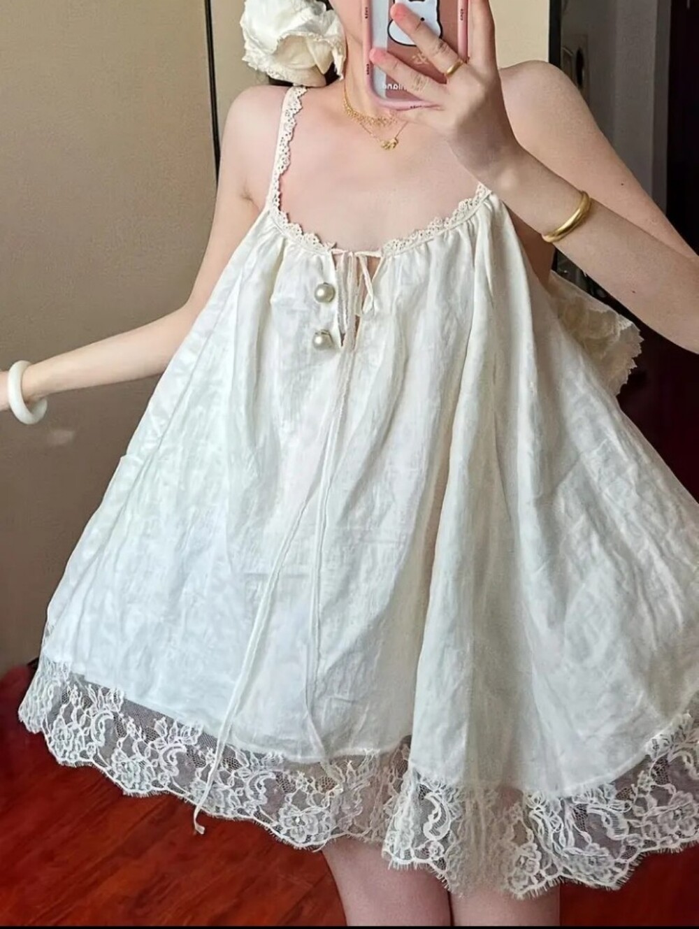 French Court Style Lace Trim Strapless Nightdress, Loose-Fitting Summer Dress